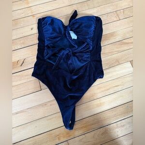 Privacy Please Blair Bodysuit in Sapphrine  blue velour strapless